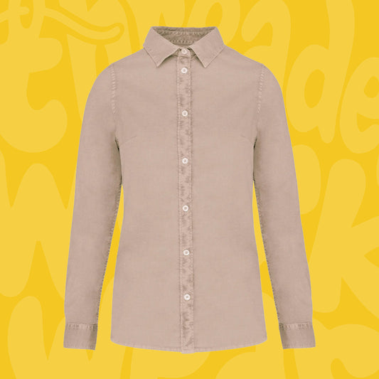 Eco-friendly Womens Long sleeved Washed Effect Shirt